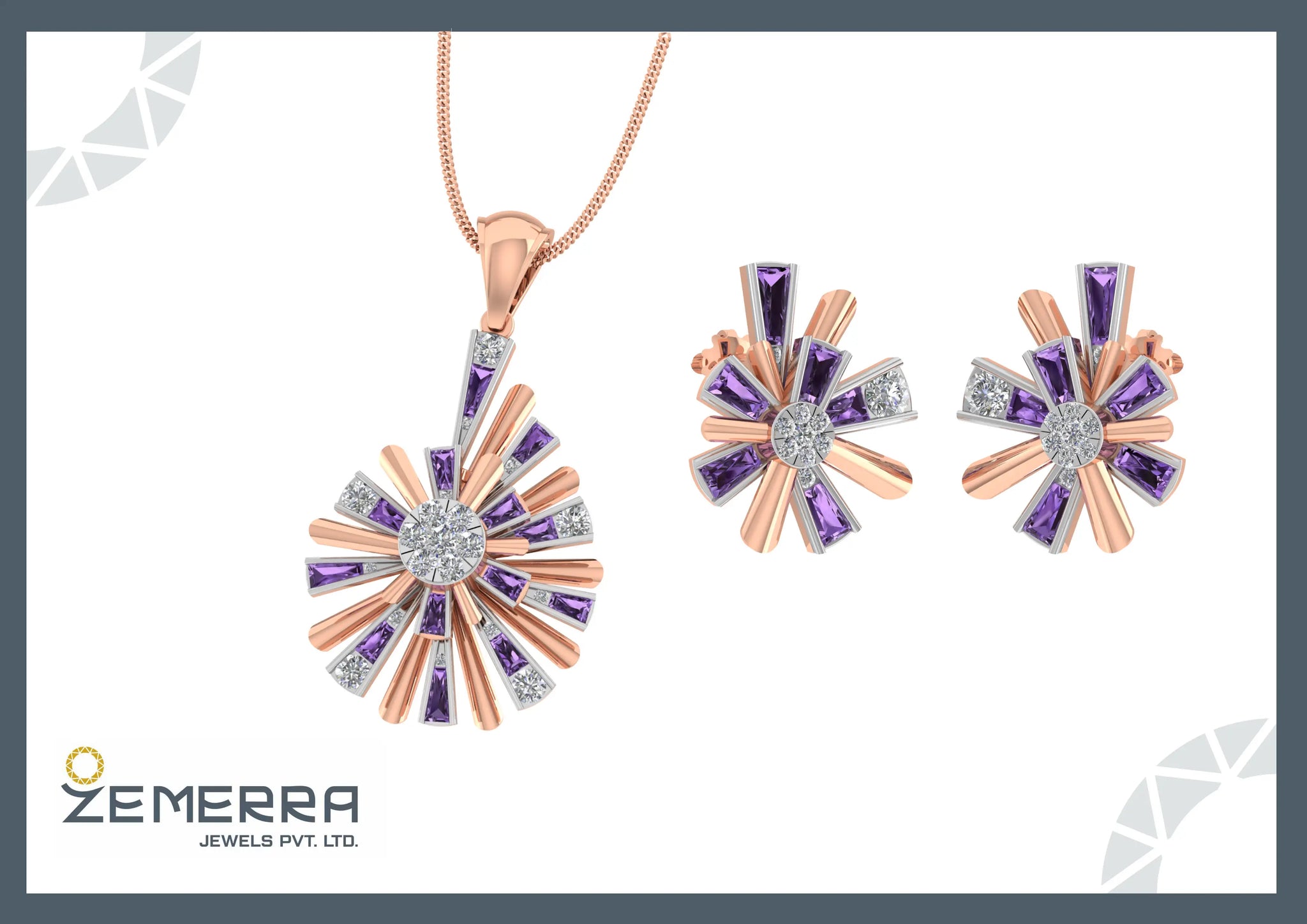 Exclusive 14KT Rose Gold Diamond Floral Diamond Pendant Sarafa Bazar India