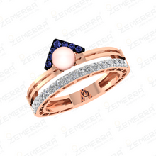 Lavish 14K Rose Gold Diamond Pearls Ring For Women Sarafa Bazar India