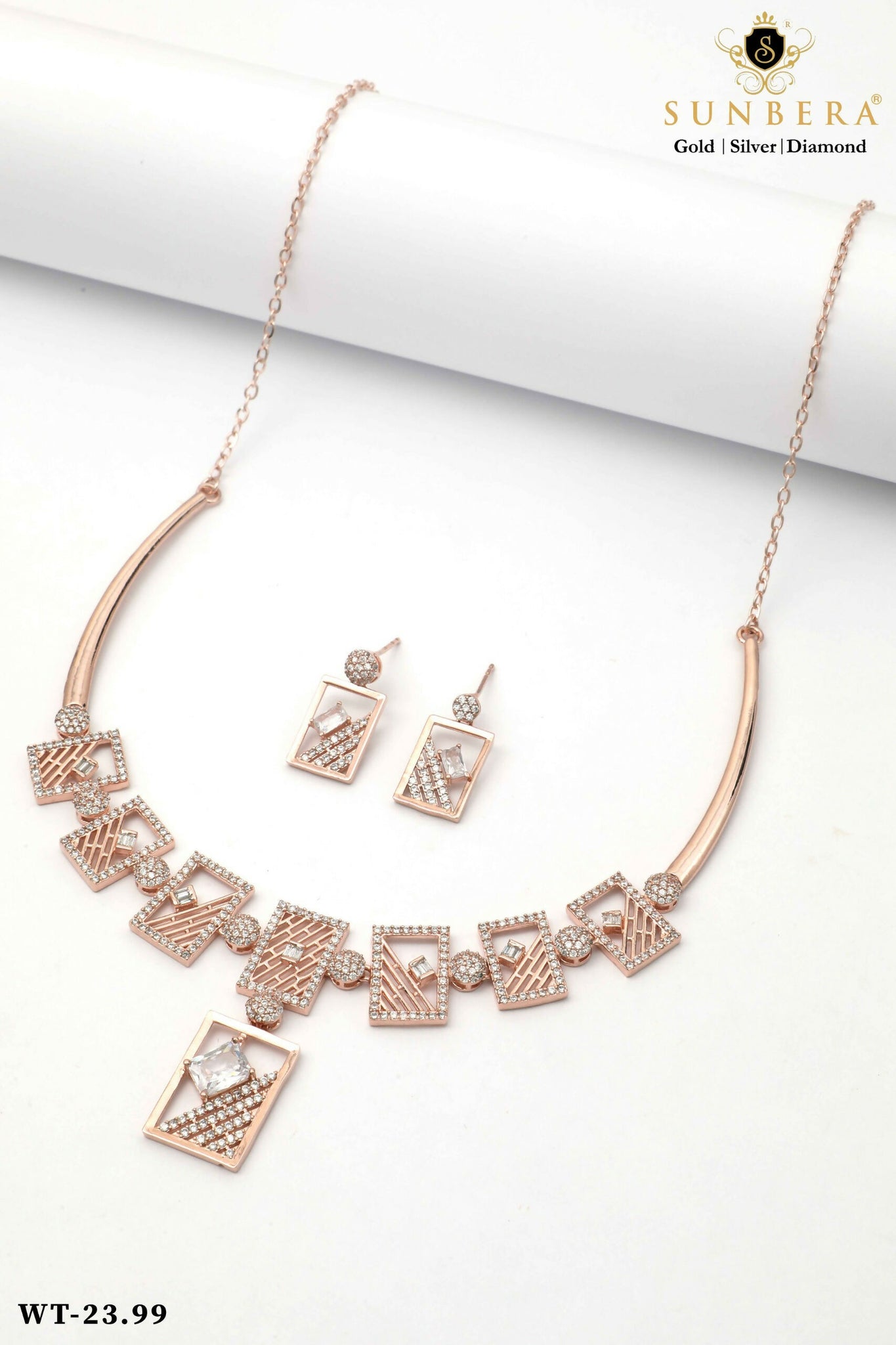 925 Silver Rose Gold Necklace Sarafa Bazar India