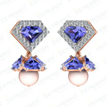 14K Gold Purple Stone Diamond Drop Earrings for Women Sarafa Bazar India