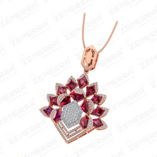 Elegant 14K Gold Diamond Ruby Kite Stone Floral Pendant Set Sarafa Bazar India