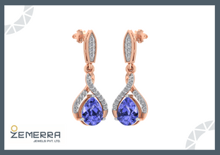 14K Rose Gold Diamond Tanzanite Drop Earrings Sarafa Bazar India