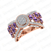 Modern 14K Gold Diamond Oval Amethyst Stone Halo Ring Sarafa Bazar India