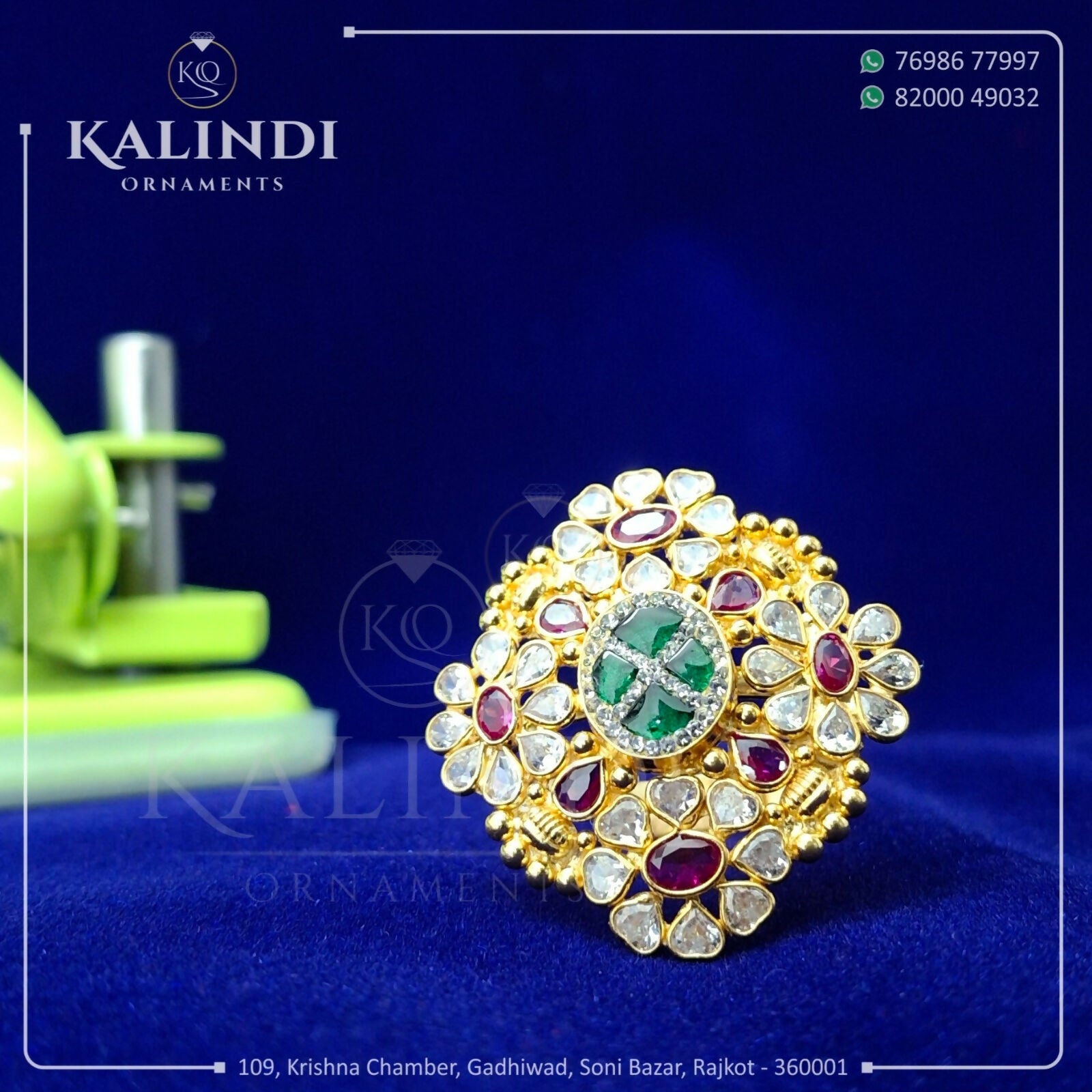 Light Weight Gold Stone Ladies Ring Sarafa Bazar India