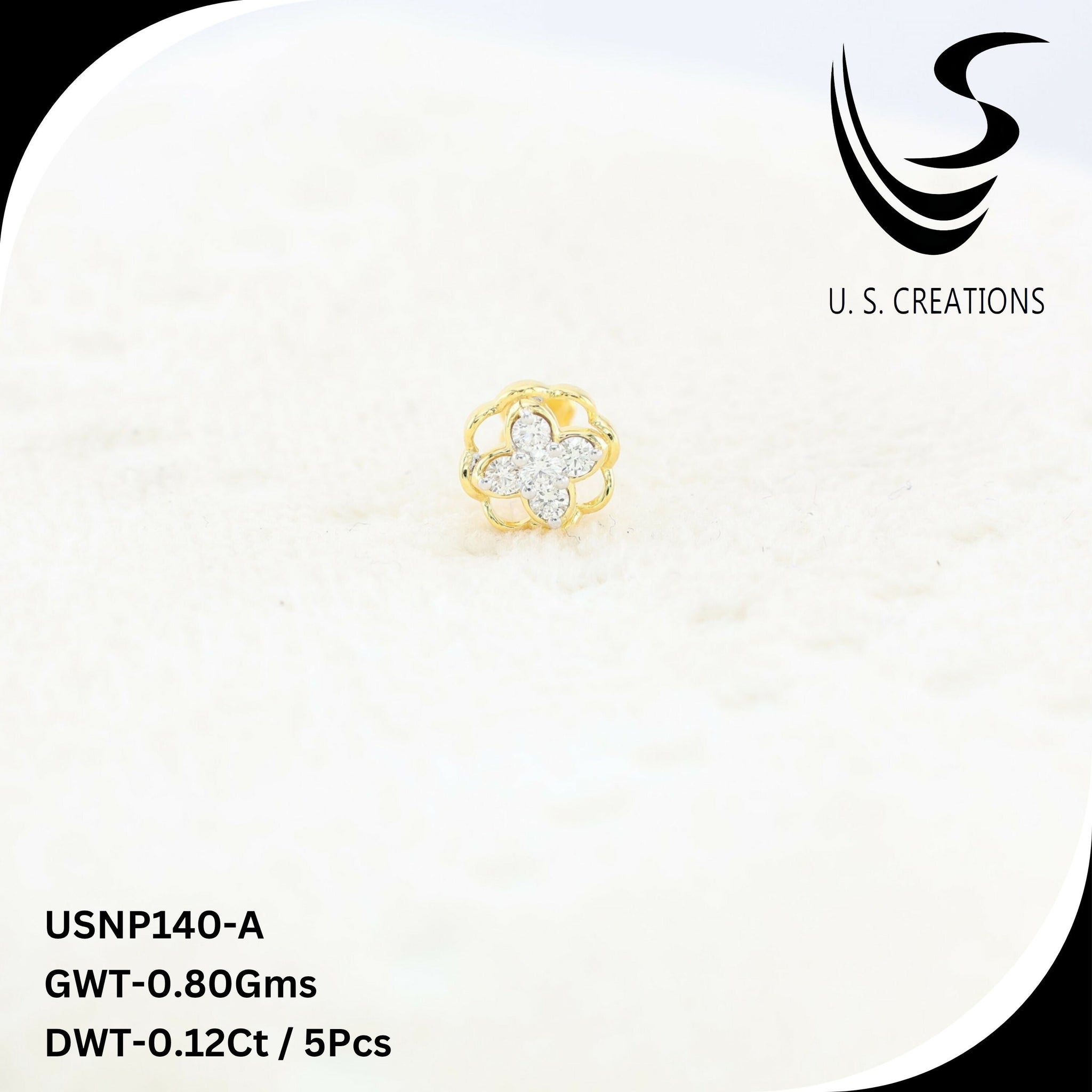 Delicate Gold & Diamond Nose Pin-USNP-140-A Sarafa Bazar India