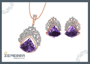 Fancy 14K Rose Gold Diamond Amethyst Pendant set Sarafa Bazar India