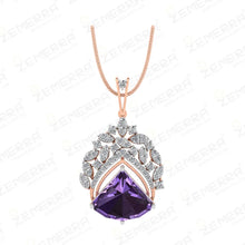 Fancy 14K Rose Gold Diamond Amethyst Pendant set Sarafa Bazar India