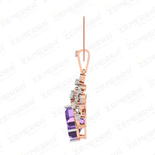 Fancy 14K Rose Gold Diamond Amethyst Pendant set Sarafa Bazar India