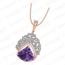 Fancy 14K Rose Gold Diamond Amethyst Pendant set Sarafa Bazar India