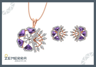 Fashionable 14K Rose Gold Diamond Floral Pendant Set Sarafa Bazar India