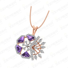 Fashionable 14K Rose Gold Diamond Floral Pendant Set Sarafa Bazar India