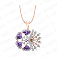 Fashionable 14K Rose Gold Diamond Floral Pendant Set Sarafa Bazar India