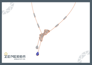 Dazzling Diamond Tanzanite Stone Drop Pendant in 14K Rose Gold Sarafa Bazar India