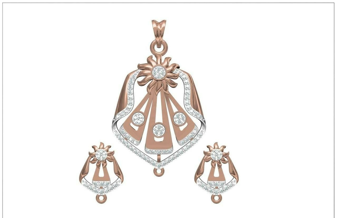 Rose Gold Pendant Set Sarafa Bazar India