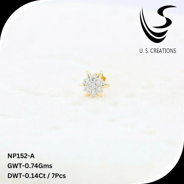 Floral Gold & Diamond Nose Pin -NP-152-A – HM Sarafa Bazar India Pvt Ltd