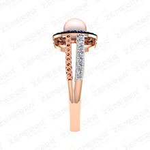 14KT Rose Gold Diamond Ring with a Pearl and Sapphire Accents Sarafa Bazar India