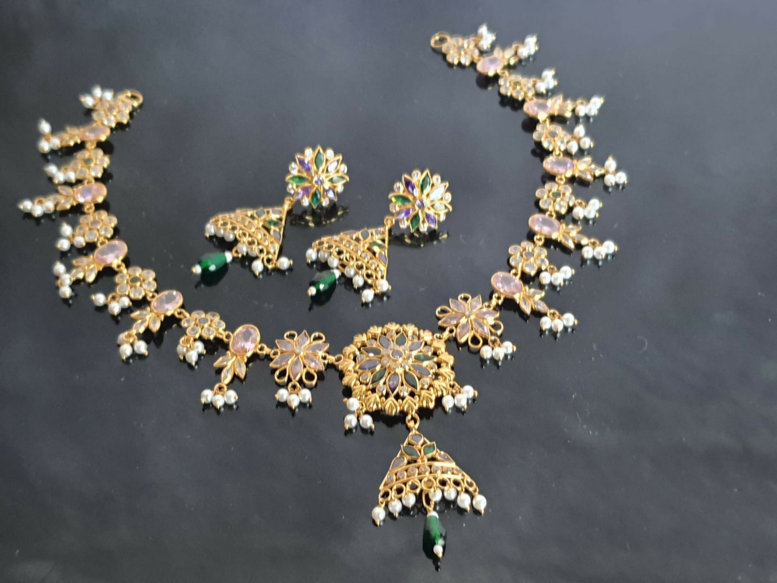 Light Weight CZ Polki Necklace Sarafa Bazar India