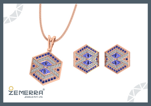 14K Gold Diamond Hexagon Shape Pendant With Tanzanite stone
