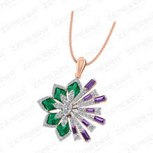 14K Rose Gold Diamond Sunburst Statement Pendant Set Sarafa Bazar India