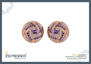 Luxurious 14K Gold Diamond Stud Earring With Amethyst Stone Sarafa Bazar India