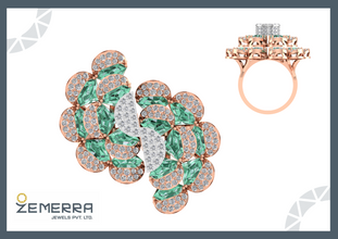 Luxury 14K Rose Gold Diamond Flower Cocktail Ring Sarafa Bazar India