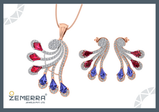 14K Gold Diamond Flowing Curve Drop Pendant Set Sarafa Bazar India