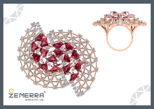 Full Finger Diamond Cocktail Ring in 14K Rose Gold Sarafa Bazar India