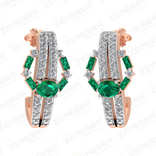 Stylish 14K Rose Gold Diamond Bali With Green Baguette Stone Sarafa Bazar India