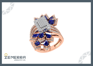 Modern 14K Rose Gold Diamond Floral Halo Ring Sarafa Bazar India