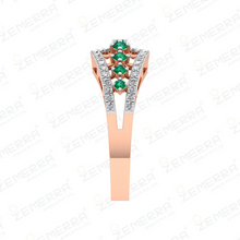 14KT Rose Gold Diamond and Emerald Finger Ring Sarafa Bazar India