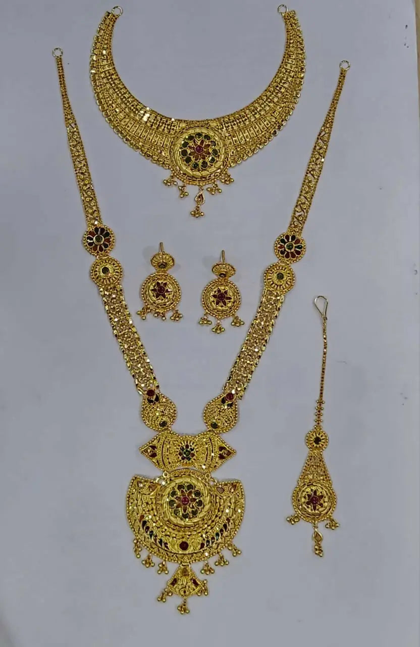 Gold Maang Tikka, Necklace & Long set Sarafa Bazar India