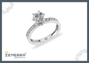 Round Cut Solitaire Hidden Halo Diamond Ring in 14K White Gold Sarafa Bazar India
