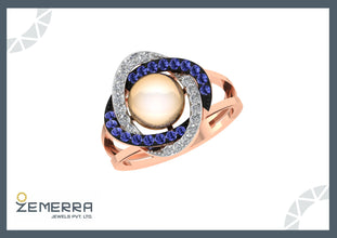 Grand 14K Rose Gold Diamond Engagement Ring With Pearl Asset Sarafa Bazar India