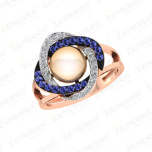 Grand 14K Rose Gold Diamond Engagement Ring With Pearl Asset Sarafa Bazar India