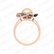 Grand 14K Rose Gold Diamond Engagement Ring With Pearl Asset Sarafa Bazar India