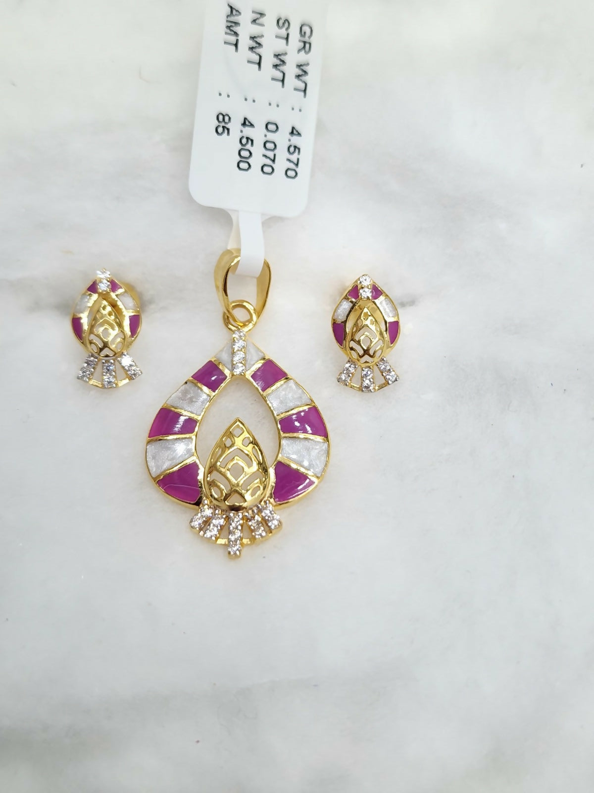 22kt CZ Casting Mop Polki Pendant Set Sarafa Bazar India