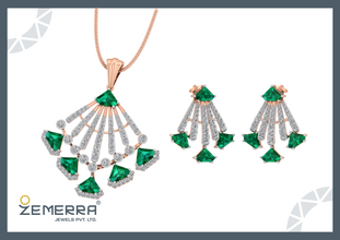 Signature 14K Gold Diamond Peacock Fan Pendant Set Sarafa Bazar India