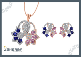 14K Rose Gold Diamond Pendant Set With Two Color Stone Sarafa Bazar India