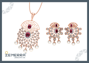 Delicate 14K Rose Gold Diamond Pendant Set For Women Sarafa Bazar India