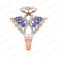 High Demand 14K Gold Diamond Tanzanite Stone Halo Ring For Gifting Sarafa Bazar India