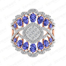 High Demand 14K Gold Diamond Tanzanite Stone Halo Ring For Gifting Sarafa Bazar India