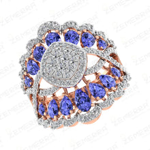 High Demand 14K Gold Diamond Tanzanite Stone Halo Ring For Gifting Sarafa Bazar India