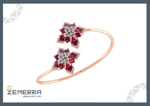 High Demand 14K Rose Gold Diamond Floral Shape Open Cuff Bracelet Sarafa Bazar India
