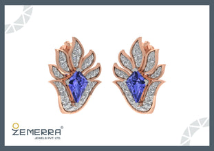 High Demand 14K Rose Gold Diamond Tanzanite Stone Bali Design Sarafa Bazar India