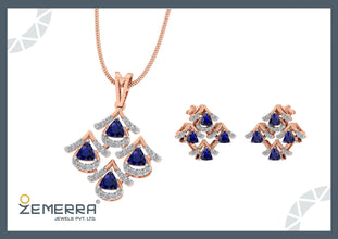 High Quality 14K Gold Diamond Trillion Cut Pendant Set Sarafa Bazar India