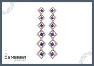 Hot Selling 14K Gold Diamond Amethyst Princess Cut Dangler Earrings Sarafa Bazar India