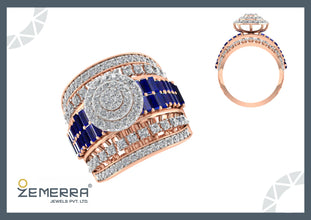 Hot Selling 14K Gold Diamond Double Halo Wedding Band Ring Sarafa Bazar India