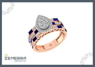 Hot Selling 14K Rose Gold Diamond Halo Engagement Ring Sarafa Bazar India