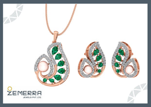 Hot Selling 14K Rose Gold Diamond Pearls Pendant Set Sarafa Bazar India