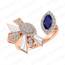 Hot Selling 14K Rose Gold Diamond Sapphire Leaf Open Ring Design Sarafa Bazar India